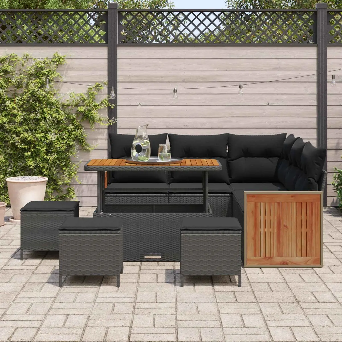 Garden Sofa Set 9 Piece Black Poly Rattan Steel Frame for Patio Outdoor Lounge