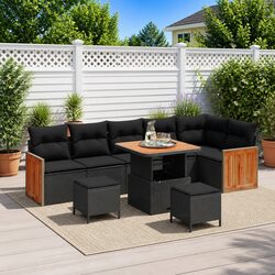 Outdoor Sofa Set Specifications: 9-Piece in Black