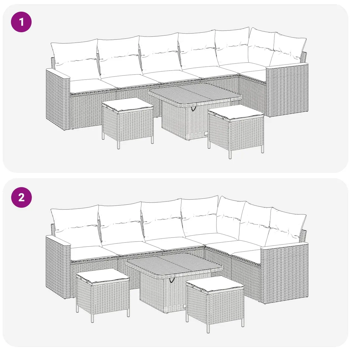 Outdoor Garden Sofa Set 9 Piece Black Poly Rattan Steel Frame Patio Seating