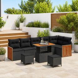 9-Piece Garden Sofa Set: Black Poly Rattan & Steel Frame