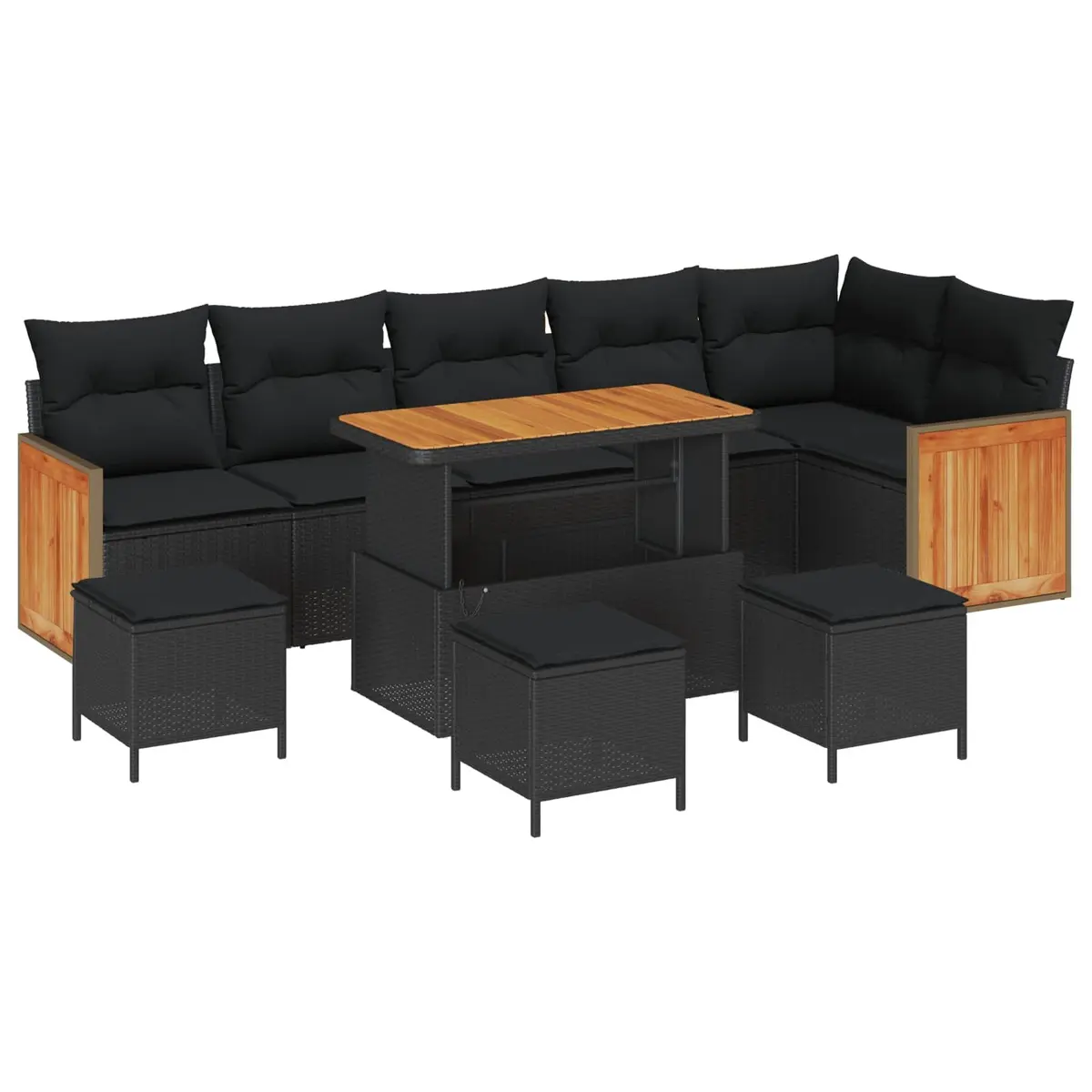 10 Piece Black Poly Rattan Sofa Set for Outdoor Garden Patio with Removable Cushions
