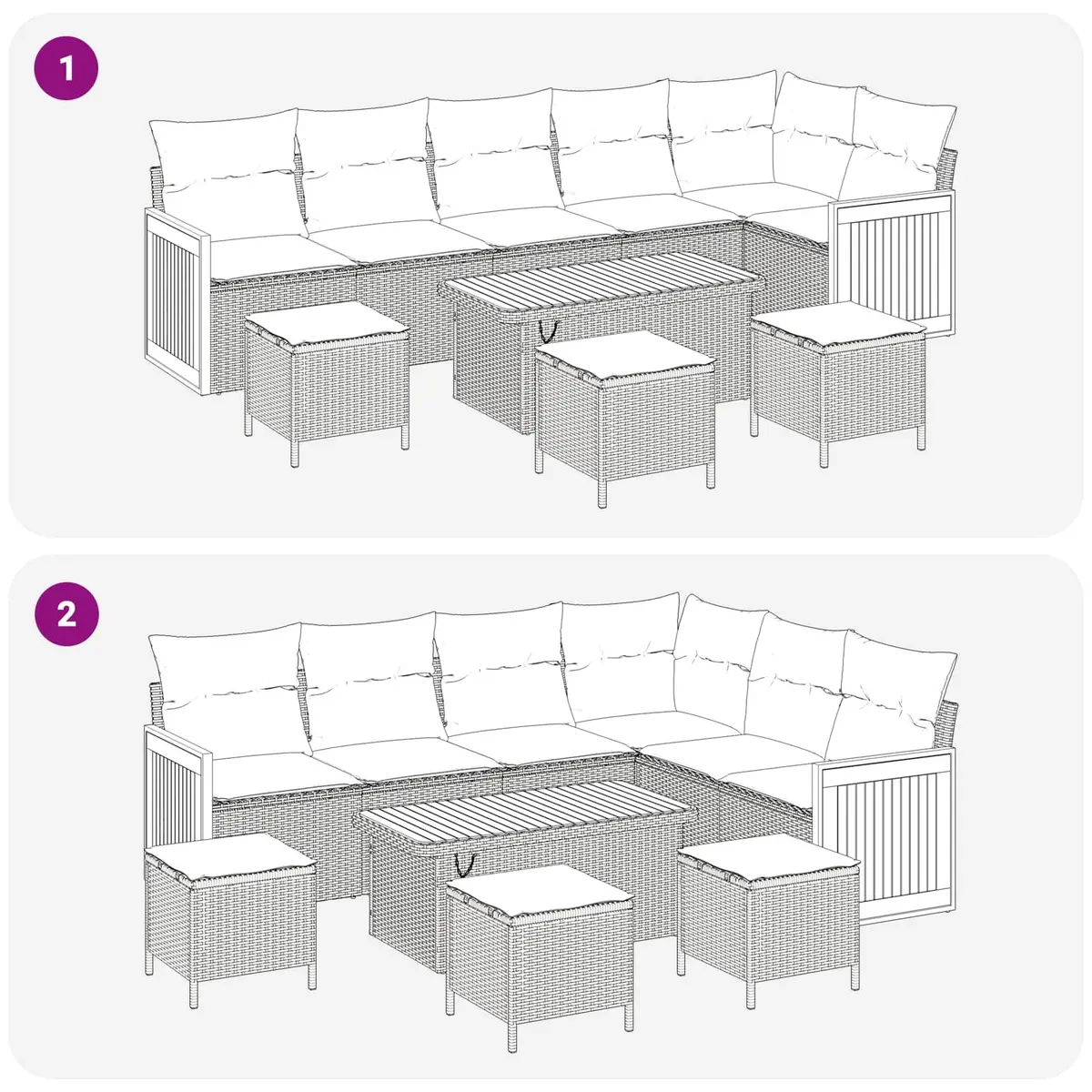 10 Piece Black Poly Rattan Sofa Set for Outdoor Garden Patio with Removable Cushions