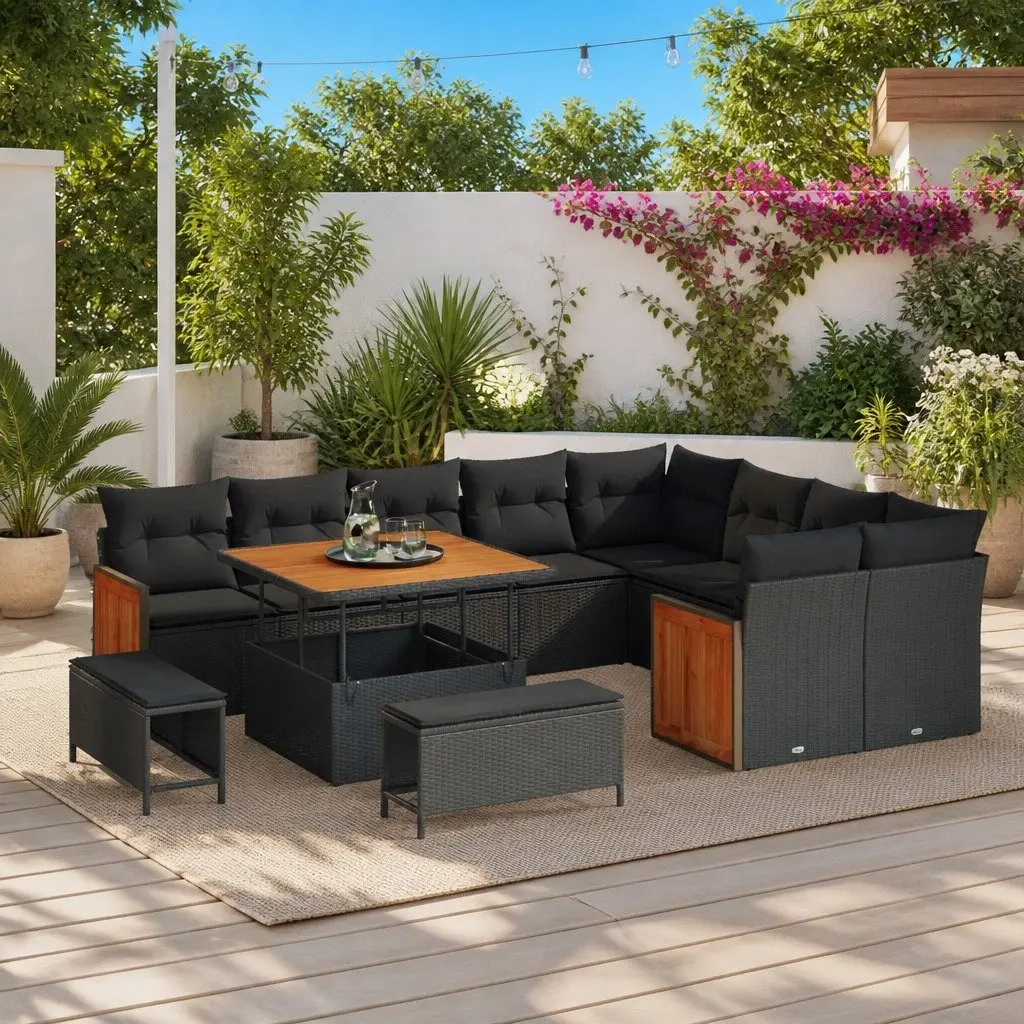 12-Piece Black Garden Sofa Set