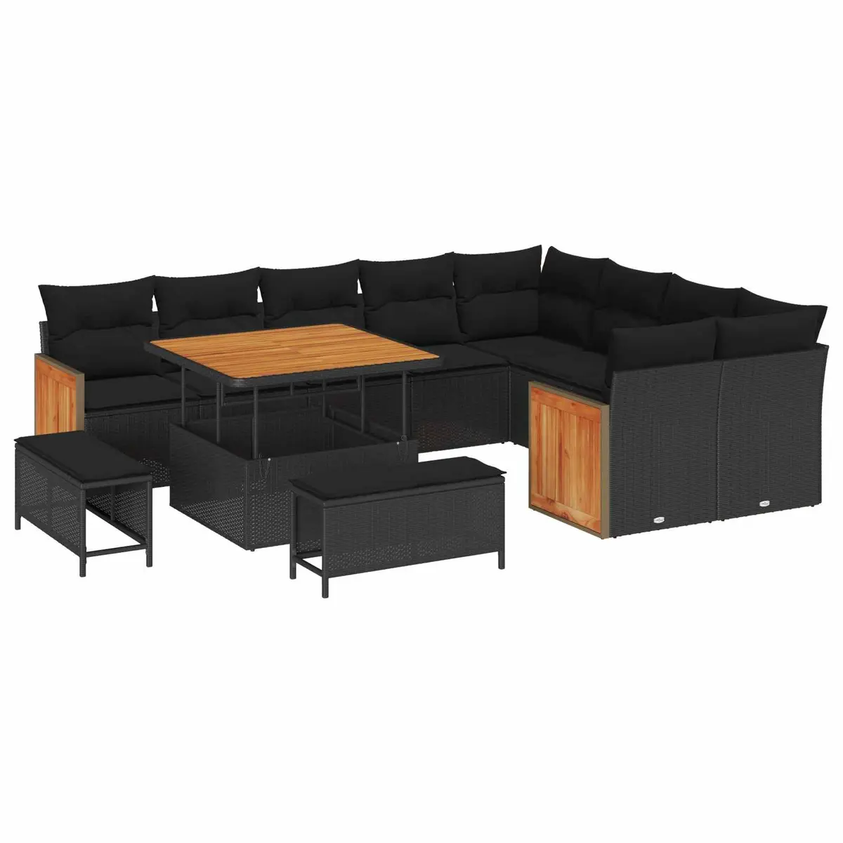 12-Piece Black Garden Sofa Set