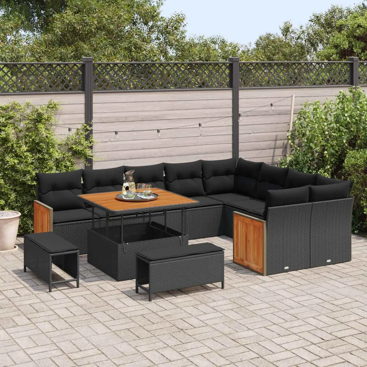 12-Piece Black Garden Sofa Set