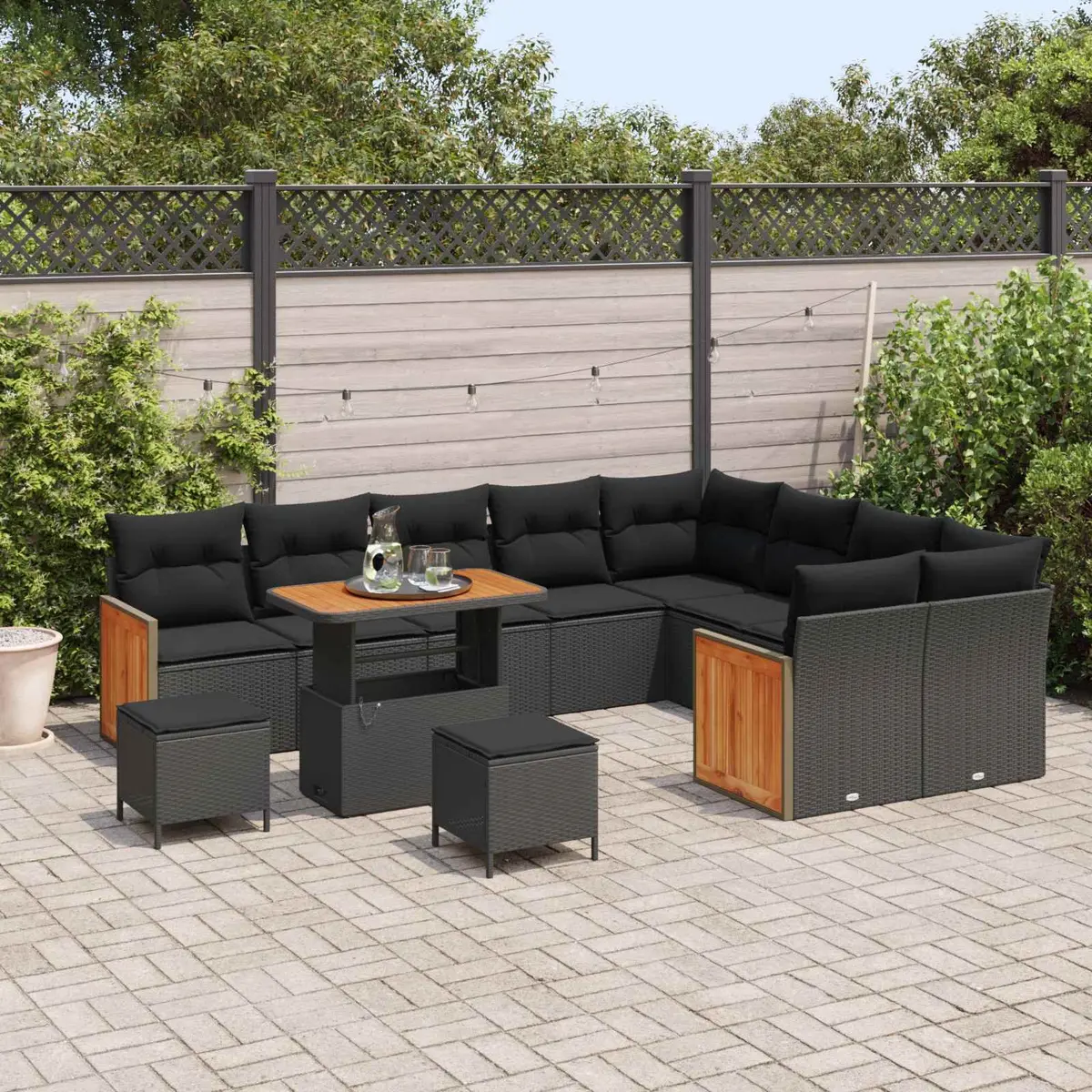 12-Piece Black Outdoor Sofa Set