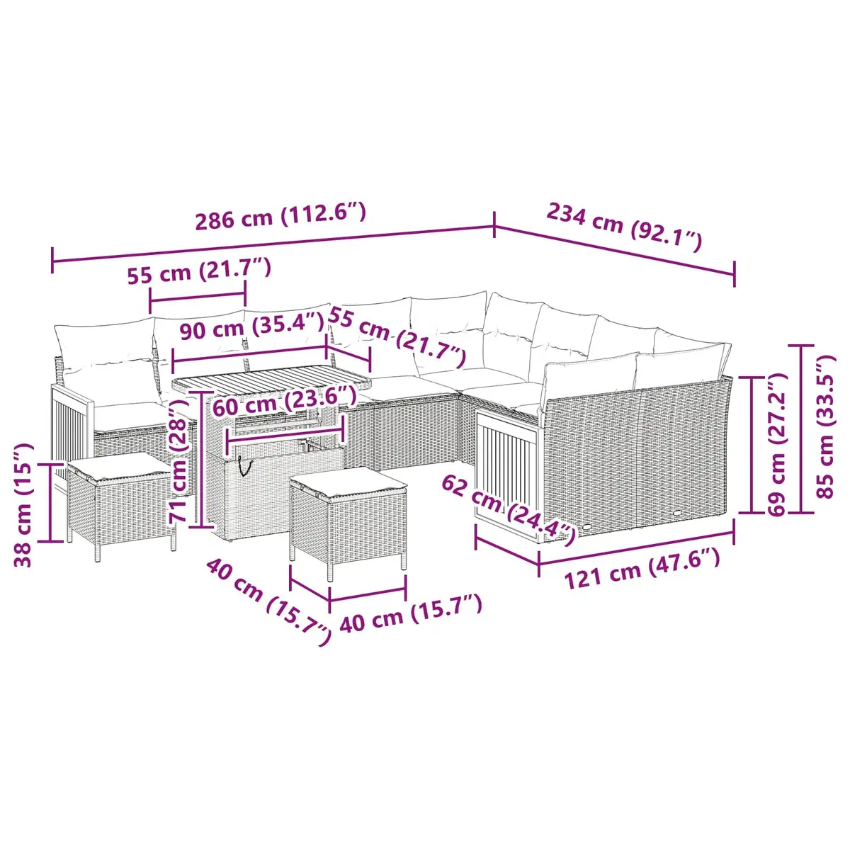 12-Piece Black Outdoor Sofa Set