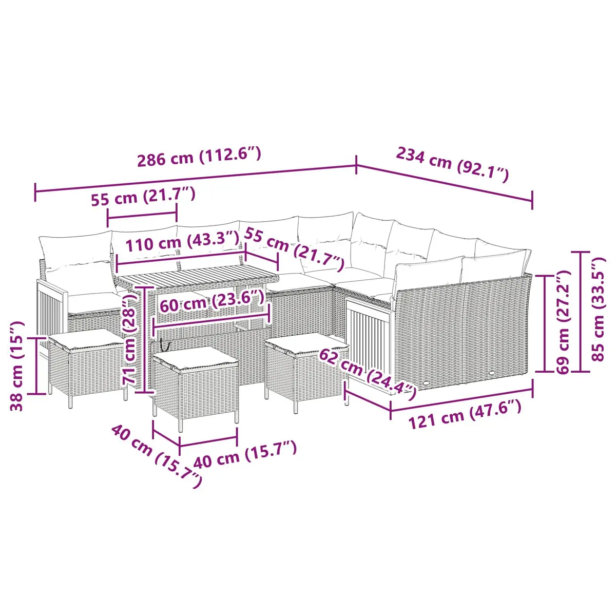 13-Piece Garden Sofa Set in Black