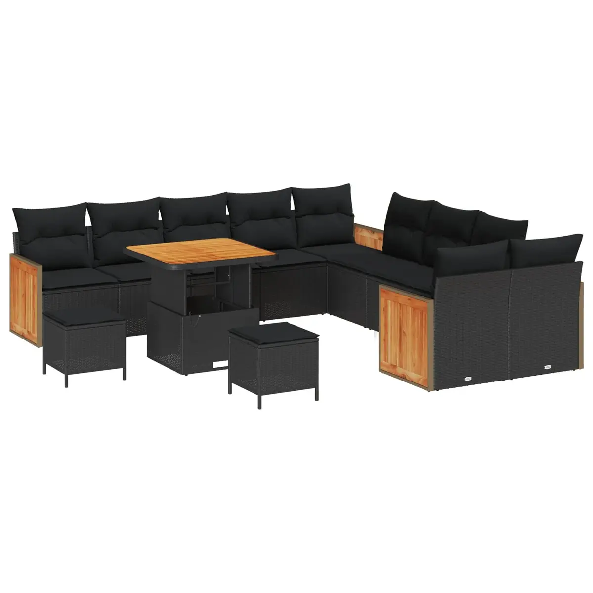 13 Piece Patio Furniture Set for Garden Outdoor Space Black Poly Rattan with Cushions