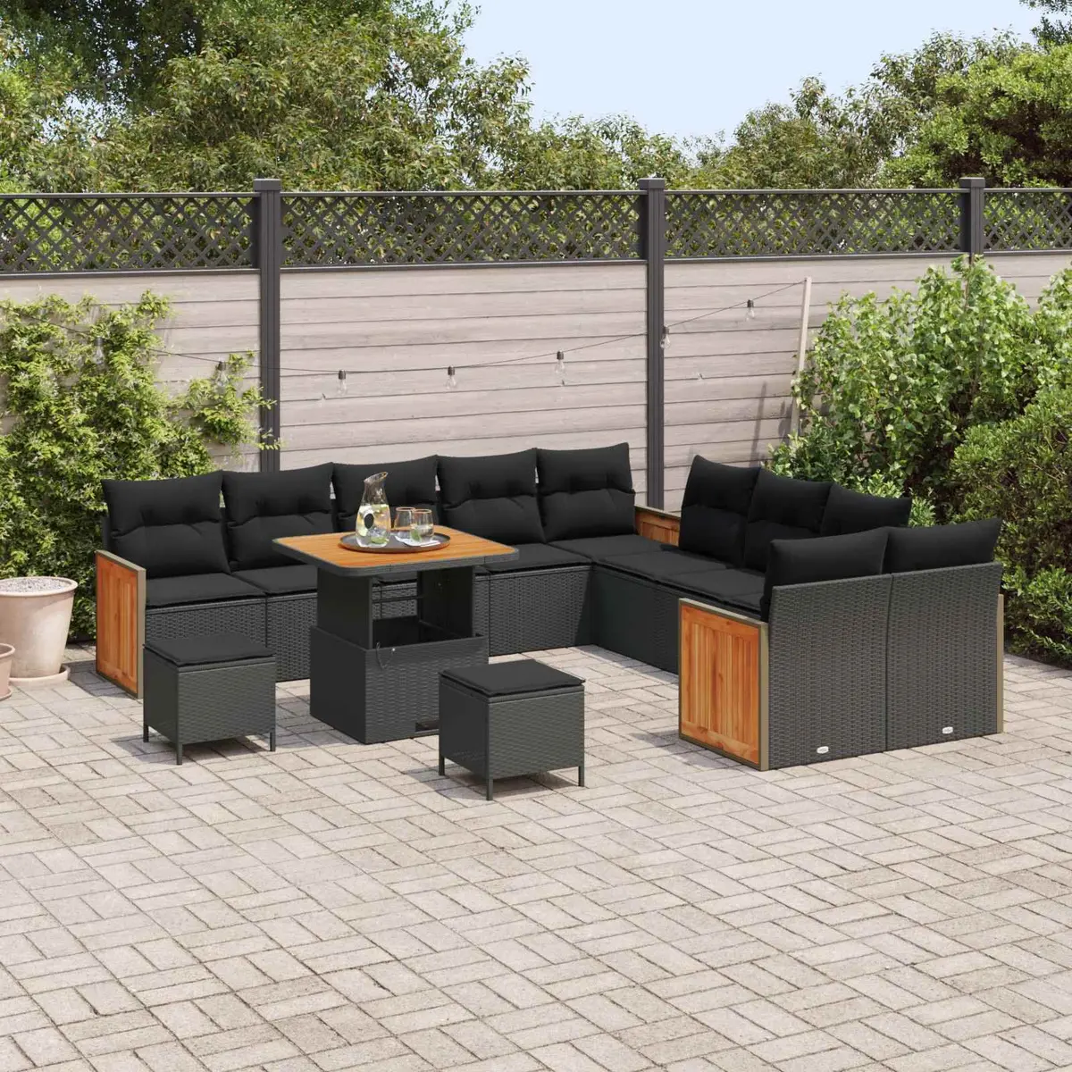 13 Piece Patio Furniture Set for Garden Outdoor Space Black Poly Rattan with Cushions