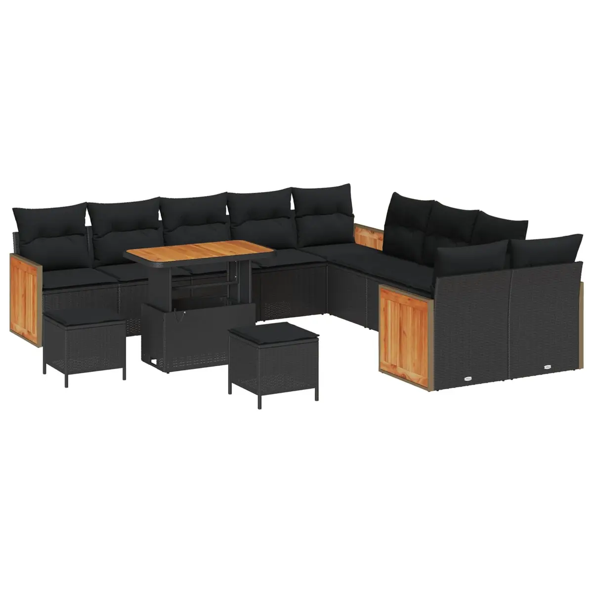 Black Patio Sofa Set 13 Piece for Outdoor Gardens and Terraces with Removable Cushions and Powder Coated Steel Frame