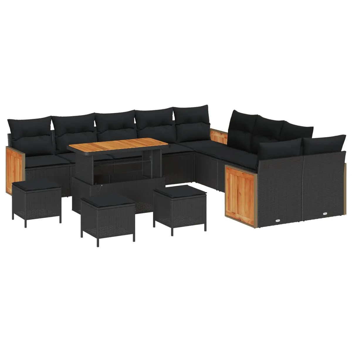 Outdoor Garden Sofa Set 14 Pieces Black Poly Rattan Patio Furniture