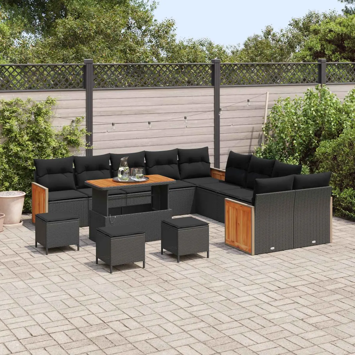 Outdoor Garden Sofa Set 14 Pieces Black Poly Rattan Patio Furniture