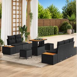 Outdoor Garden Sofa Set 8 Piece Modular Seating Black Poly Rattan Steel Frame
