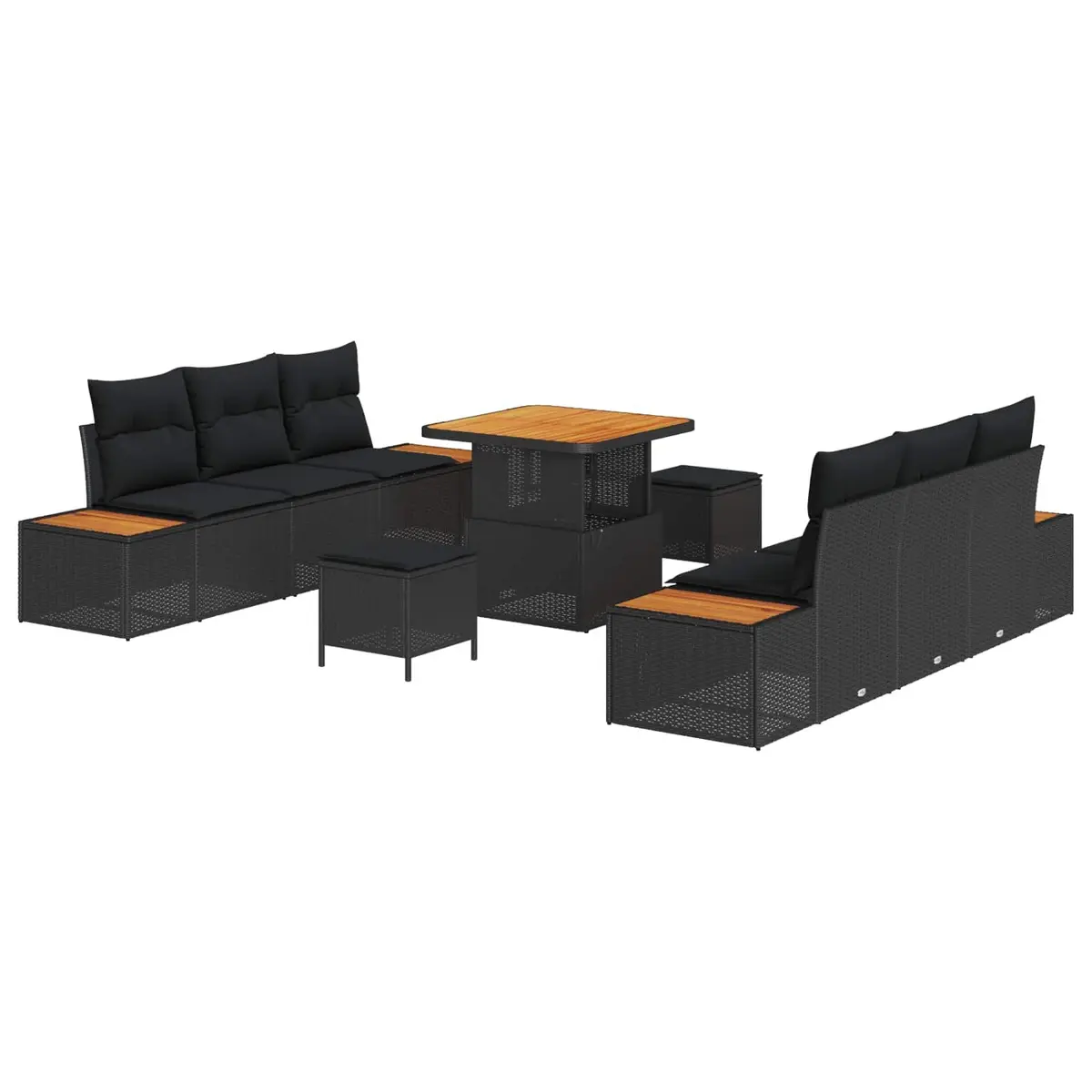 Outdoor Garden Sofa Set 9 Piece Modular Black Poly Rattan Steel Frame