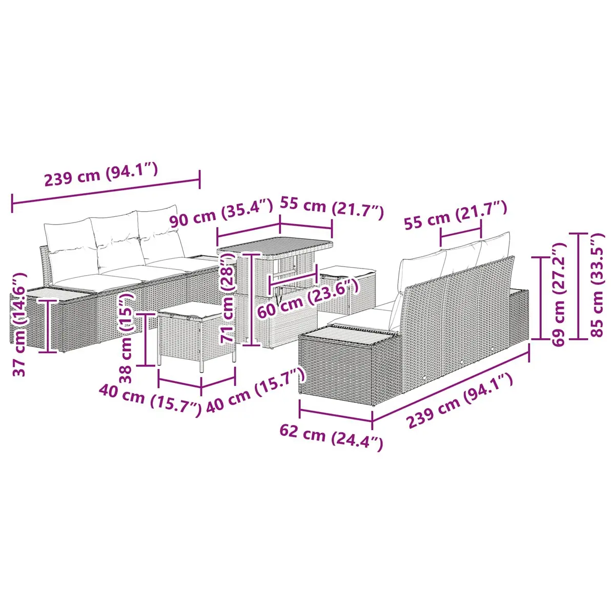 9-Piece Outdoor Garden Sofa Set