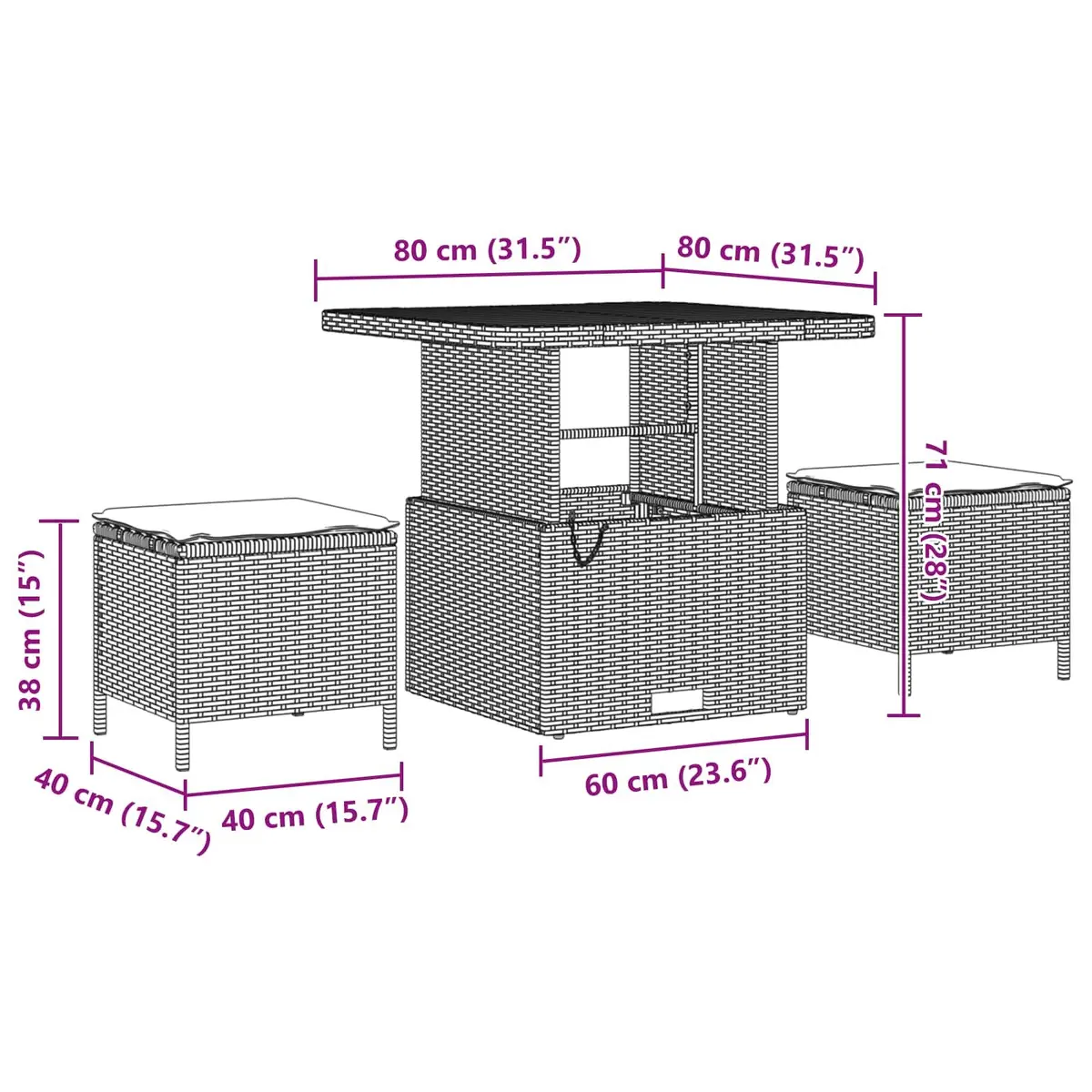 10 Piece Modular Sofa Set for Outdoor Garden Use Black Poly Rattan with Cushions and Height Adjustable Tabletop