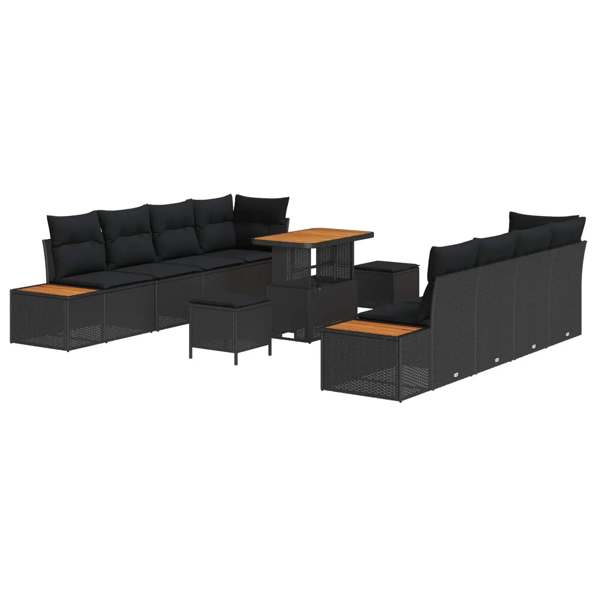 Garden Sofa Set 11 Pieces Outdoor Seating Black Poly Rattan Steel Frame