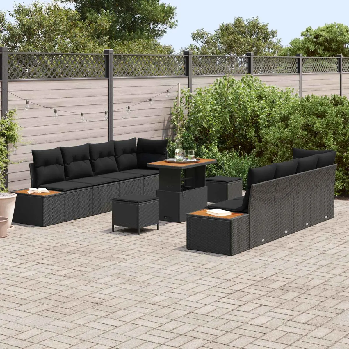 Garden Sofa Set 11 Pieces Outdoor Seating Black Poly Rattan Steel Frame