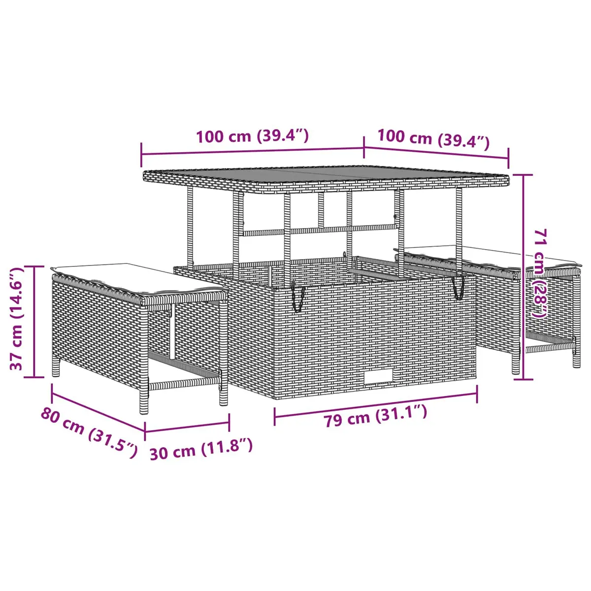Outdoor Seating Furniture Garden Sofa Set 11 Pieces Black Poly Rattan Steel Frame