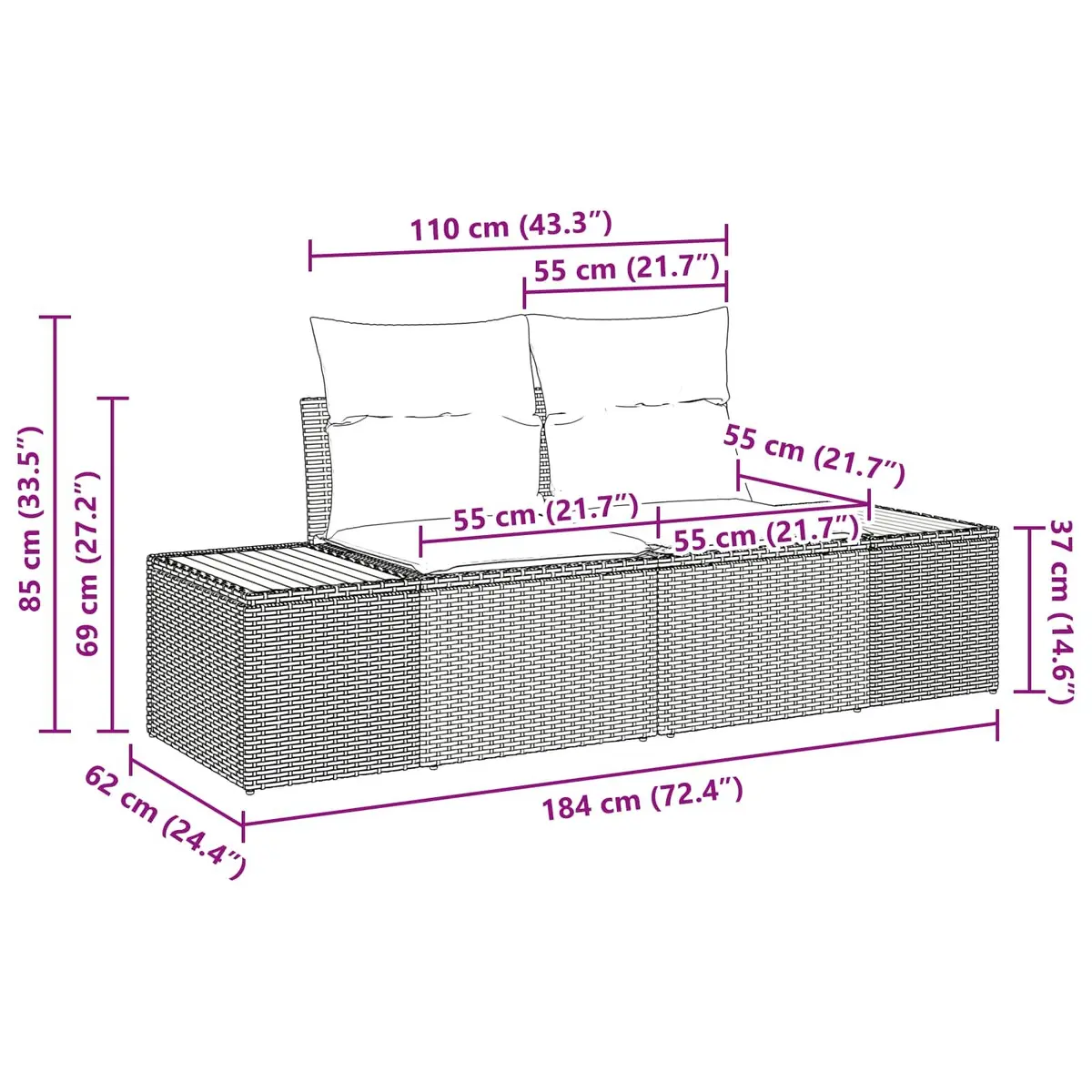Modular Outdoor Garden Sofa Set 10 Pieces Black Poly Rattan Steel for Patio