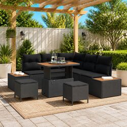 8-Piece Modular Outdoor Sofa Set in Black Poly Rattan