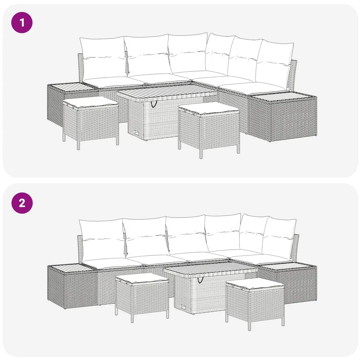 8-Piece Modular Outdoor Sofa Set in Black Poly Rattan