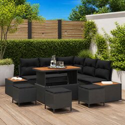 9-Piece Outdoor Garden Sofa Set: Black, Modular Design