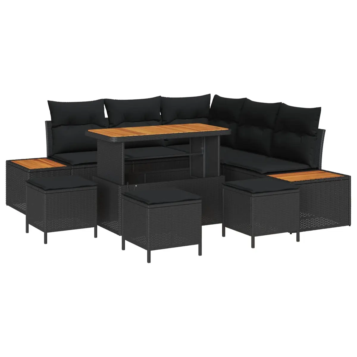Outdoor Garden Sofa Set 9 Pieces Black Rattan Steel Frame Modular Patio Seating