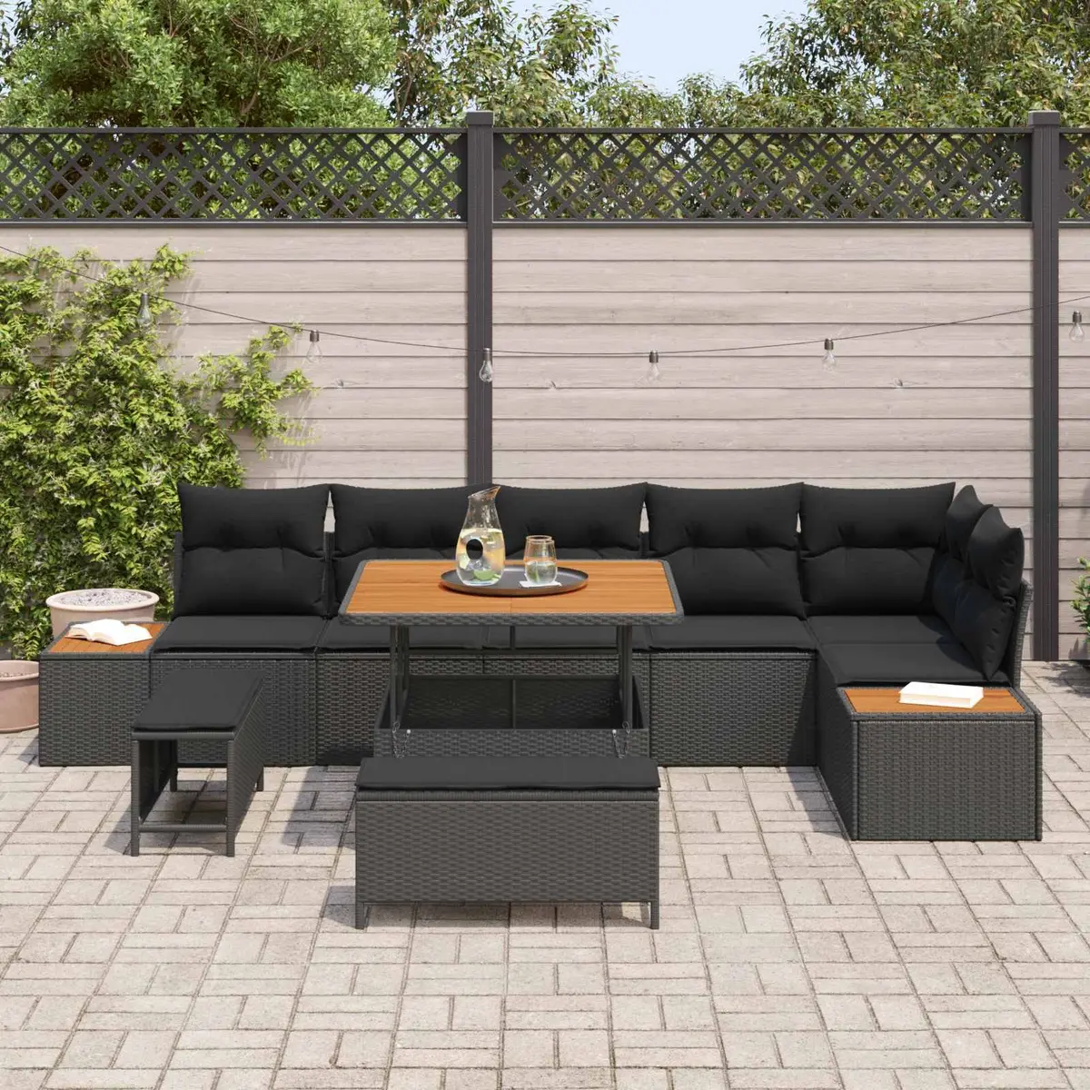 Outdoor Garden Sofa Set 9 Piece Modular Rattan Steel Patio Furniture Black
