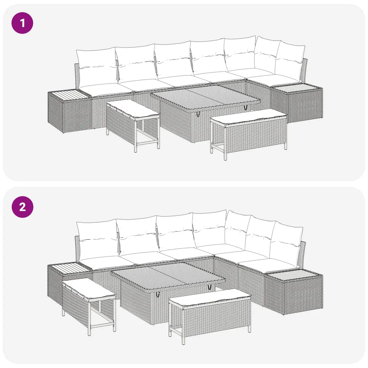 Outdoor Garden Sofa Set 9 Piece Modular Rattan Steel Patio Furniture Black