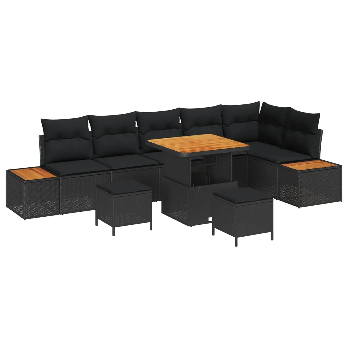 Outdoor Garden Sofa Set 9 Pieces Black Modular Patio Seating with Adjustable Table