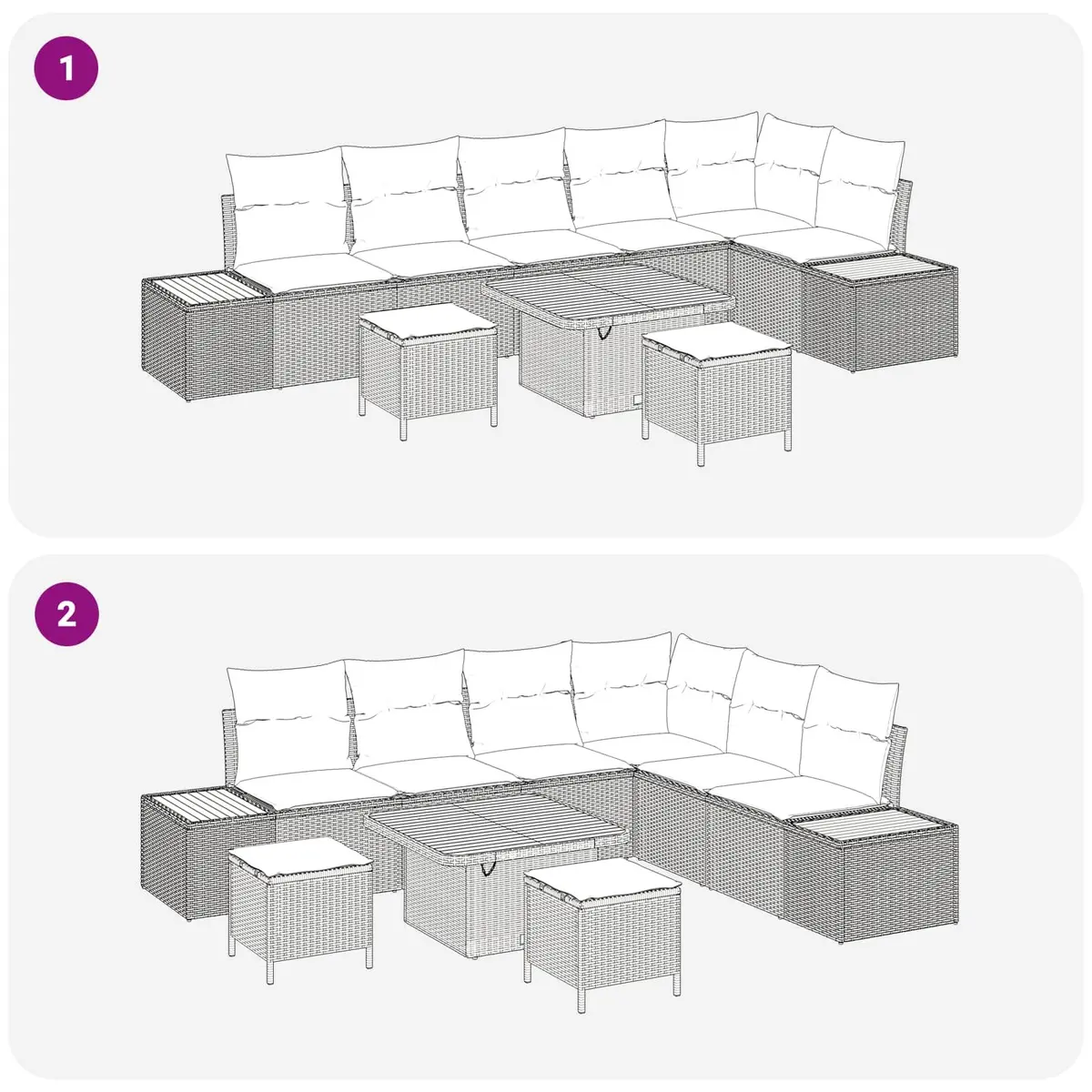 Outdoor Garden Sofa Set 9 Pieces Black Modular Patio Seating with Adjustable Table