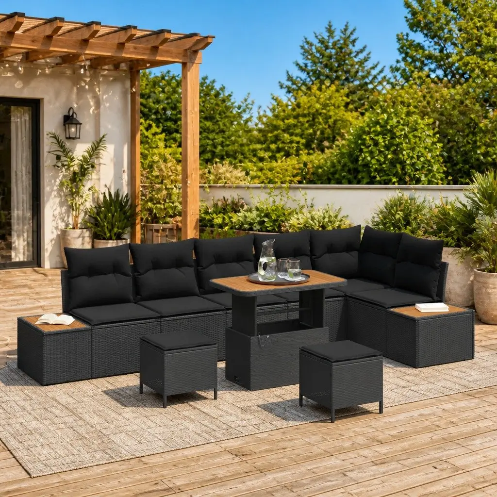 Garden Sofa Set Outdoor Seating 9 Piece Modular Black Patio Furniture