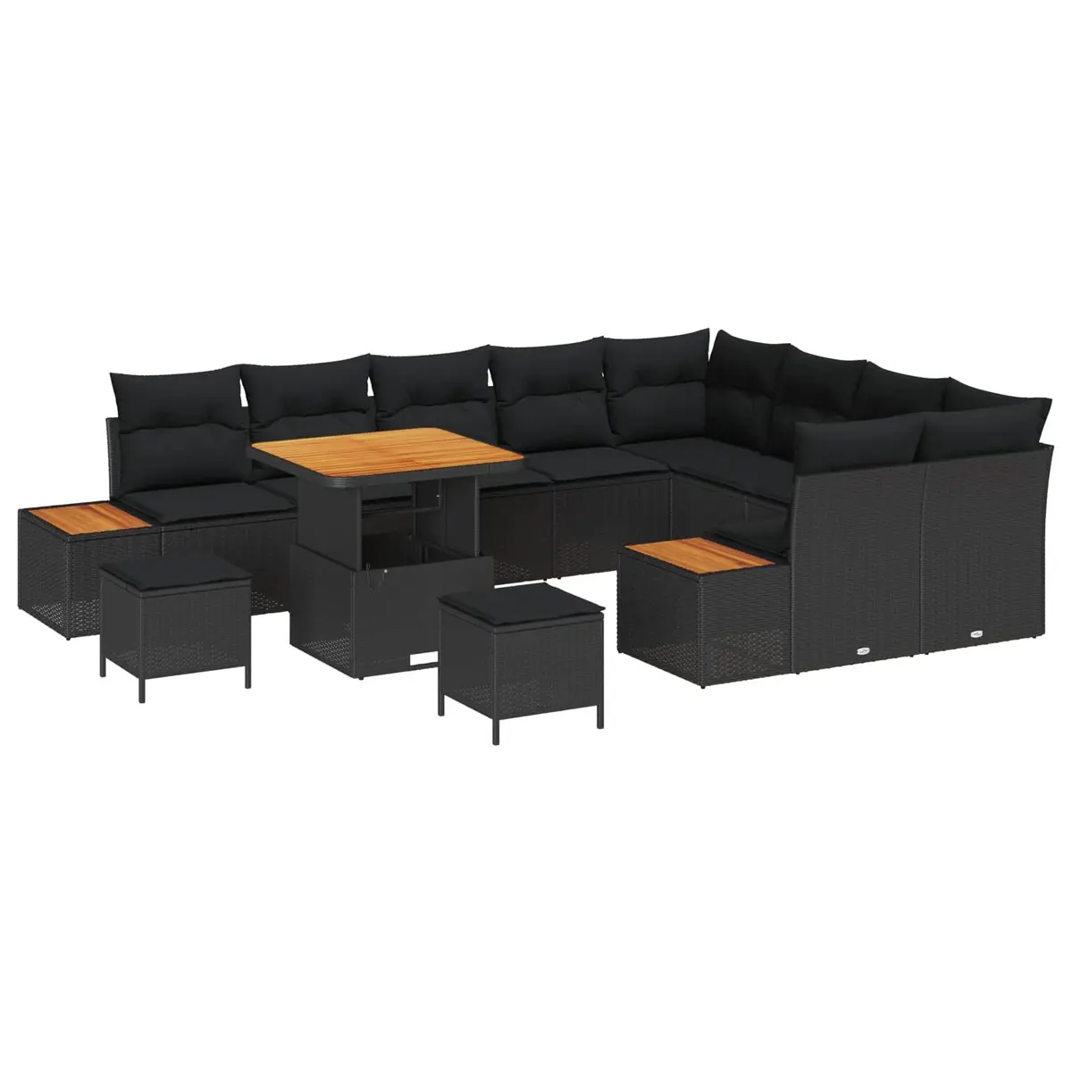 Garden Sofa Set 12 Pcs Outdoor Patio Furniture Black with Adjustable Table