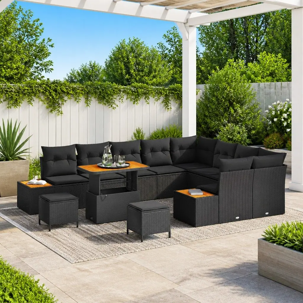 Outdoor Garden Sofa Set with Cushions 12-Piece Black Patio Furniture Adjustable