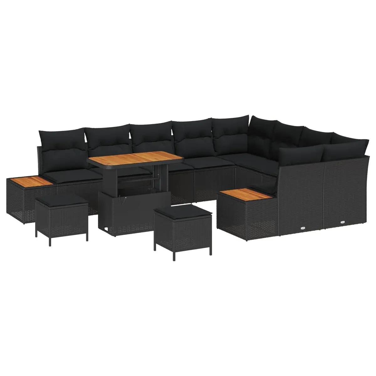 Outdoor Garden Sofa Set with Cushions 12-Piece Black Patio Furniture Adjustable