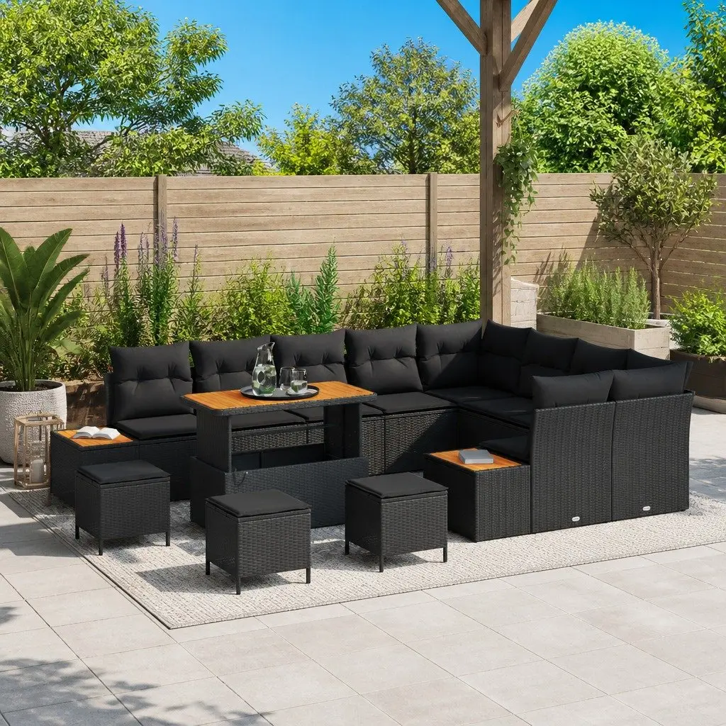 Outdoor Garden Sofa Set 13 Pieces Black Modular Patio Furniture