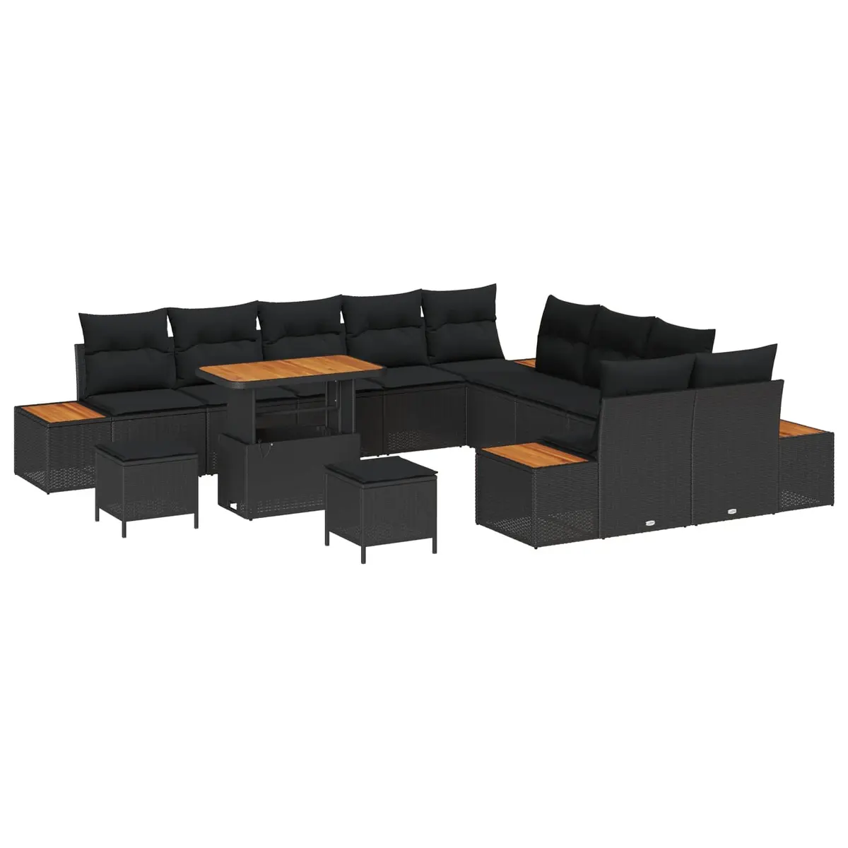 13-Piece Black Poly Rattan Sofa Set