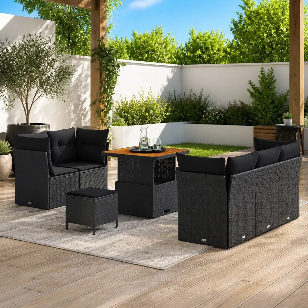 8-Piece Garden Sofa Set with Black Poly Rattan