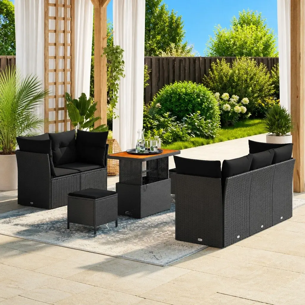 Modular Outdoor Sofa Set 8 Pieces Black Poly Rattan Steel for Terrace and Garden