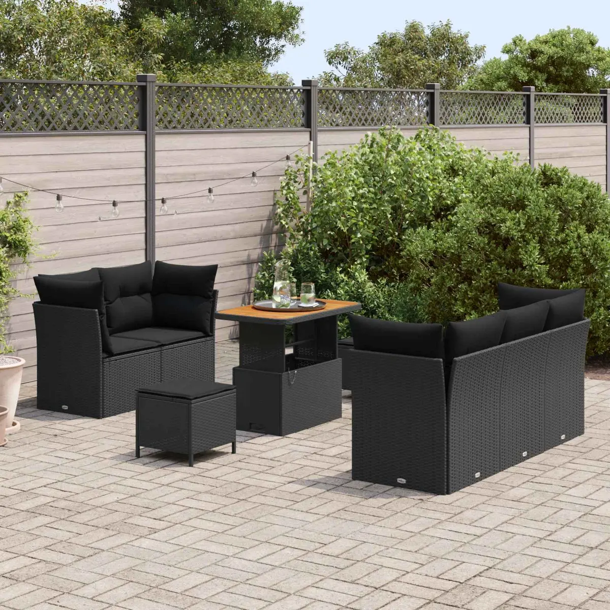 Modular Outdoor Sofa Set 8 Pieces Black Poly Rattan Steel for Terrace and Garden