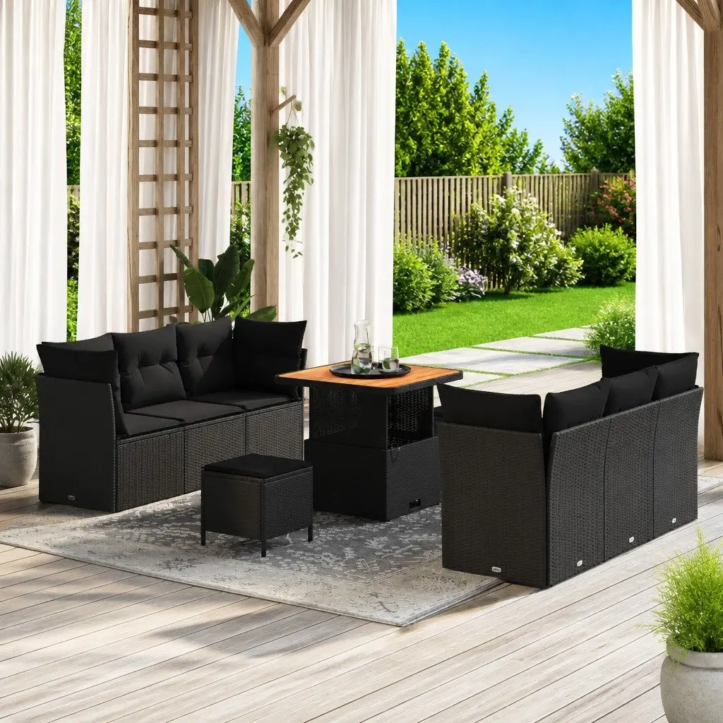 9-Piece Modular Garden Sofa Set in Black