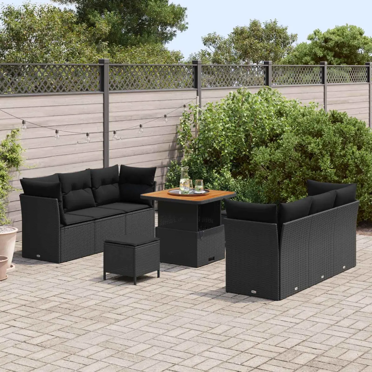 9-Piece Modular Garden Sofa Set in Black