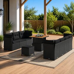10-Piece Modular Garden Sofa Set with Storage and Cushions