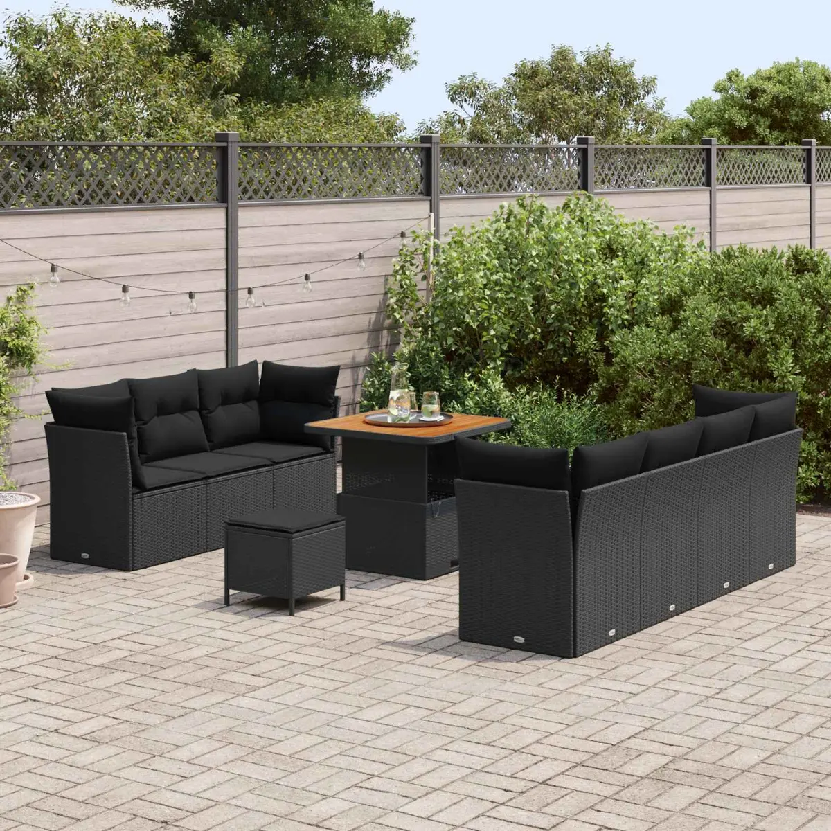10 Piece Modular Outdoor Sofa Set with Storage Cushions for Patio Use Black