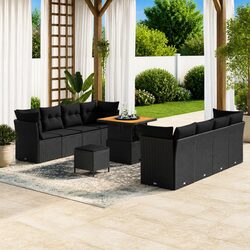 11 Piece Modular Outdoor Sofa Set - Black Poly Rattan