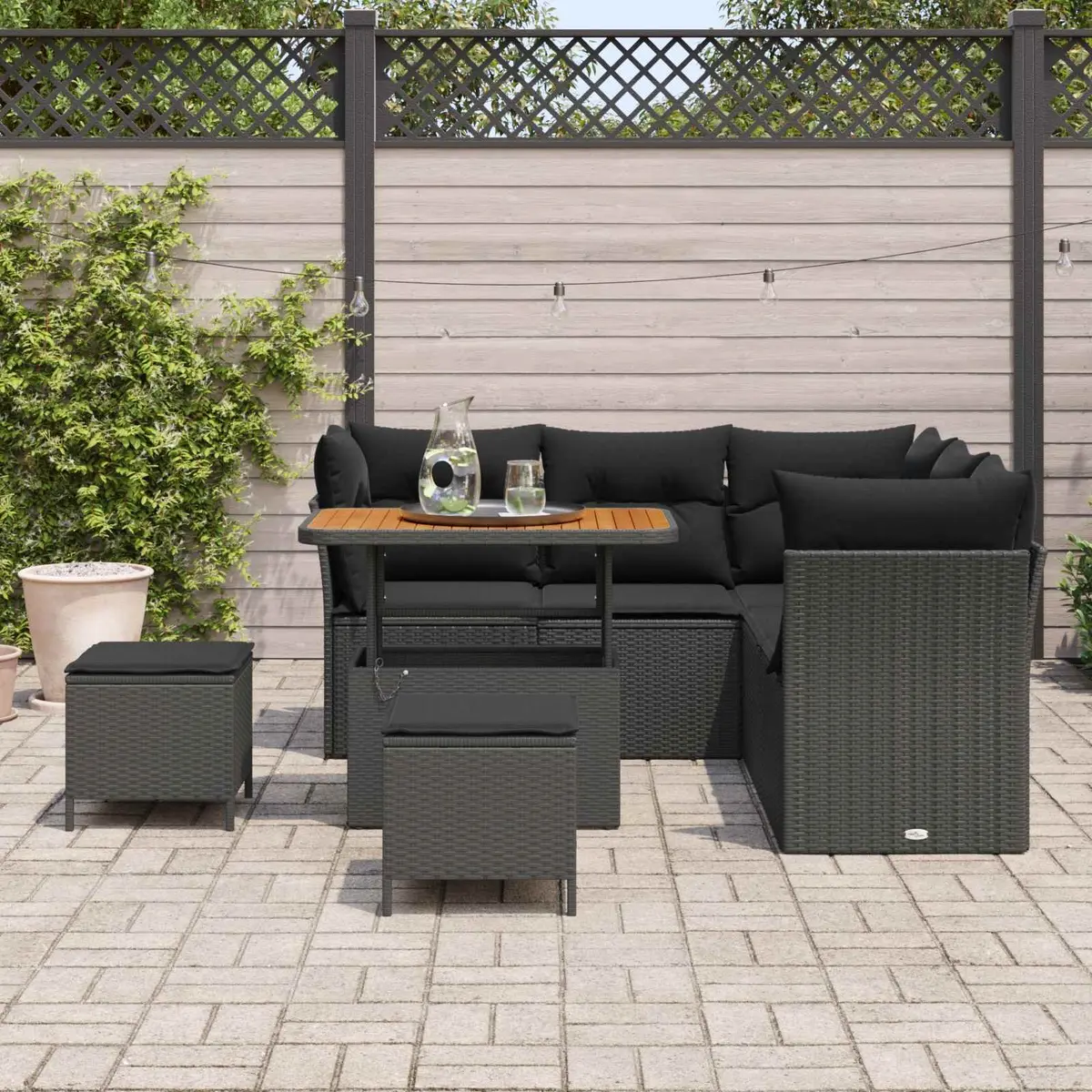 Outdoor Sofa Set 8 Piece Modular Garden Furniture Black Poly Rattan Sectional