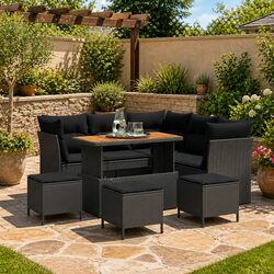9-Piece Garden Sofa Set: Black Poly Rattan and Steel