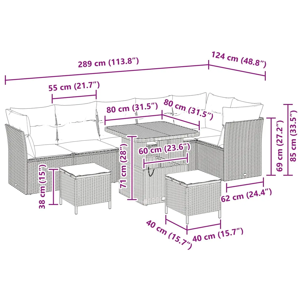 9 Piece Outdoor Sofa Set with Cushions